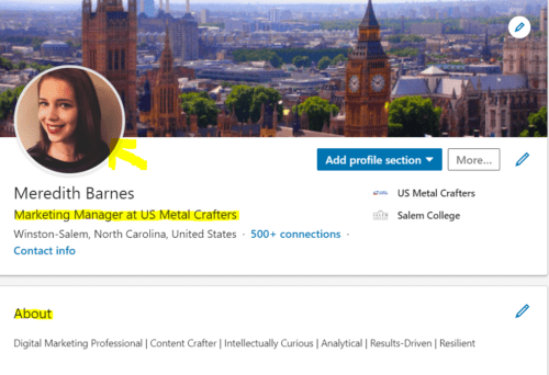 LinkedIn Screenshot Headline & Summary 